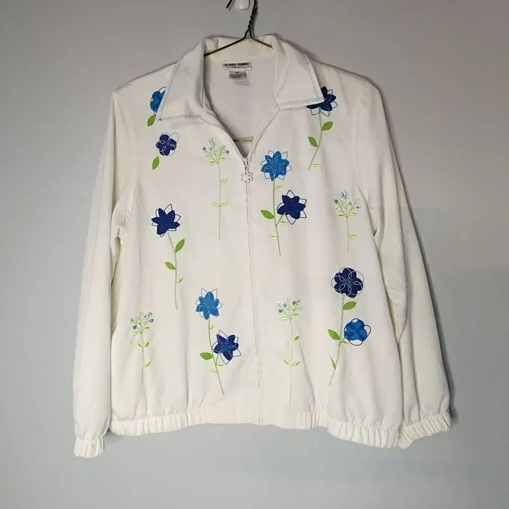 Vintage Alfred Dunner Women Blazer Jacket Sz 10 Petite Full Zip Embroidered